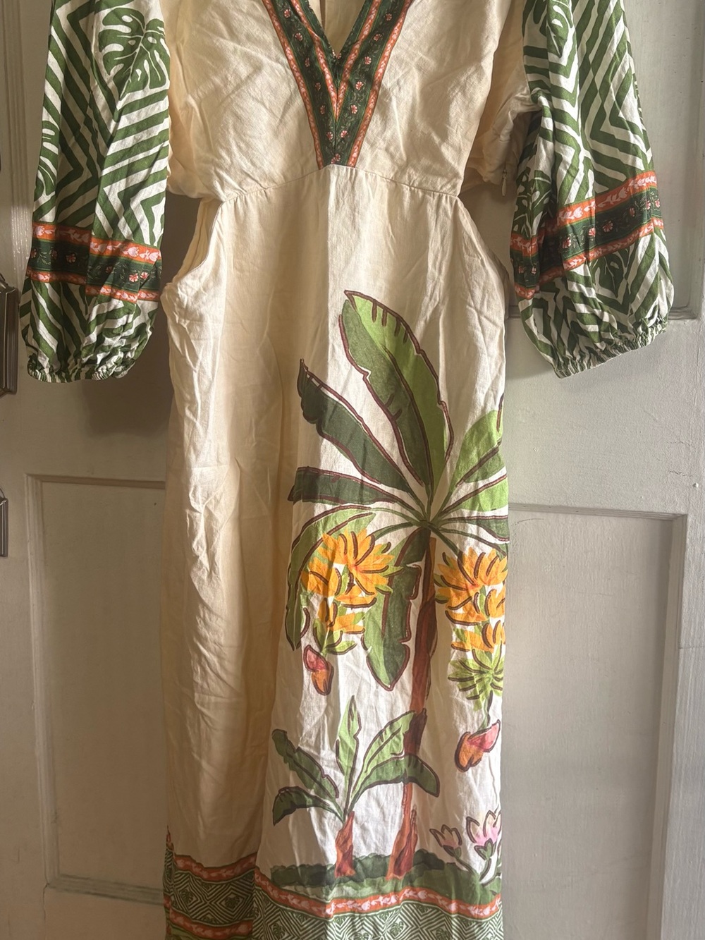 FARM Rio Cream Maxi Dress with Green and Yellow Botanical Print - Picture 1 of 6